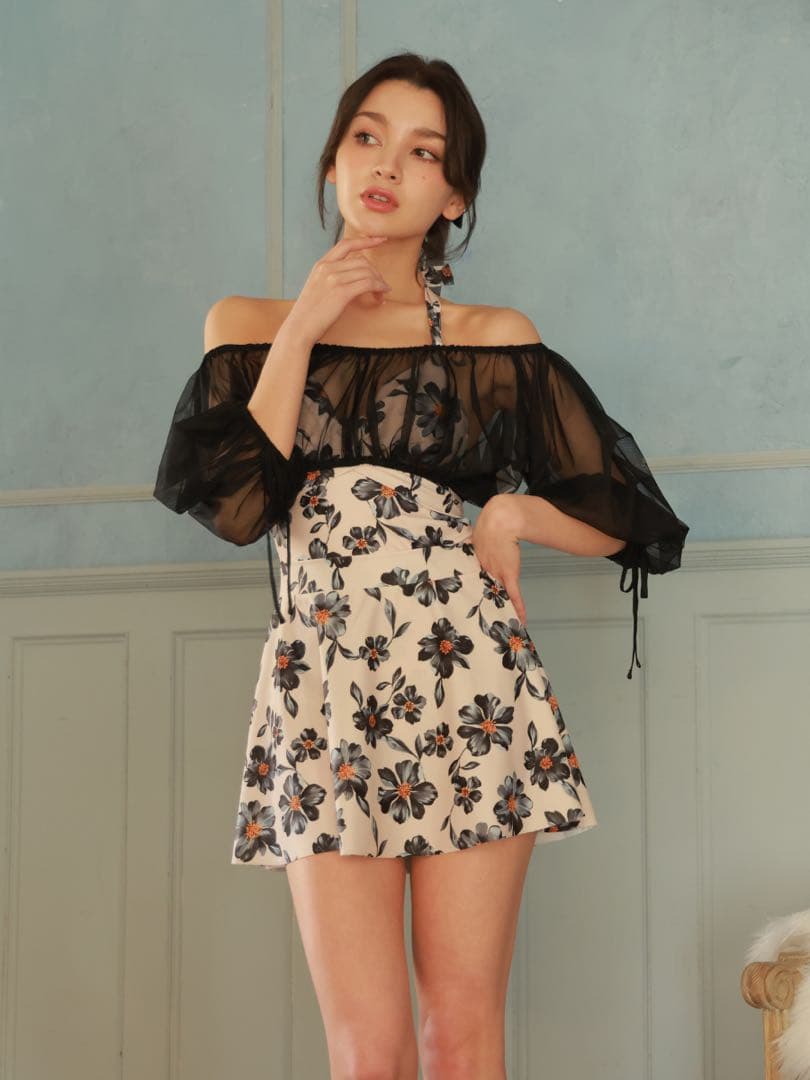 こ*こ様 レトロフラワークロッシーワイヤーワンピースベージュ水着(9M)➕パフス