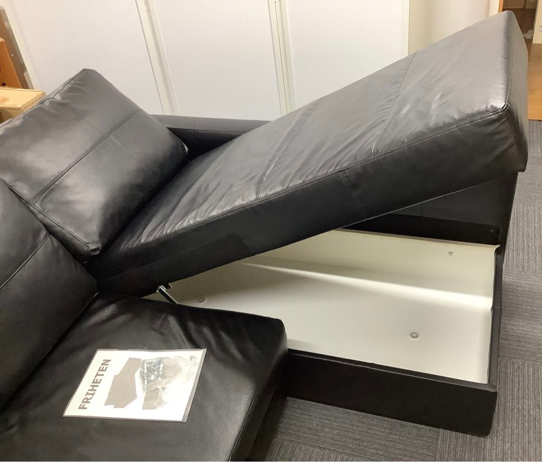 【直接引取限定】イケア 革張りコーナーソファベッド 収納付き フリーヘーテン（★
