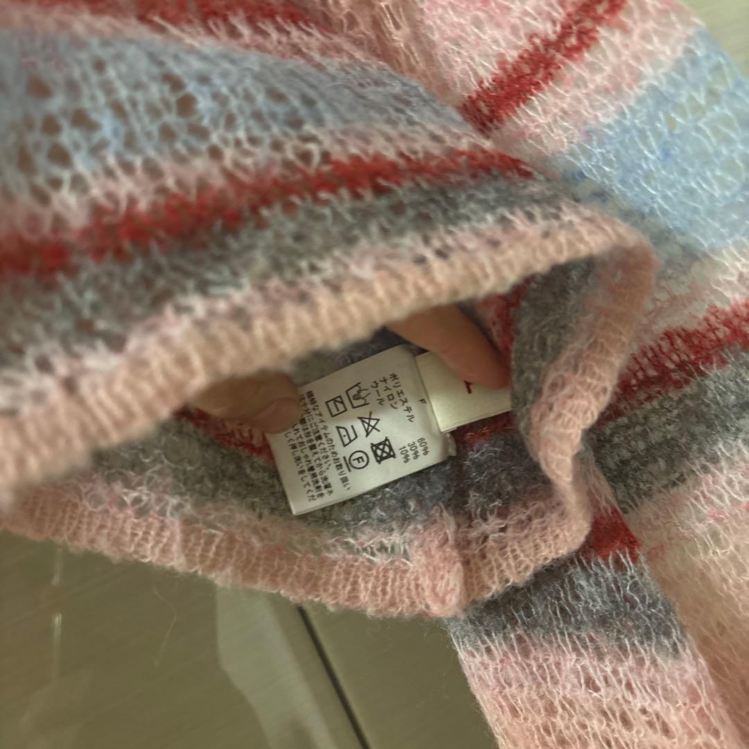 POPPY ピンクボーダーニットカーディガン