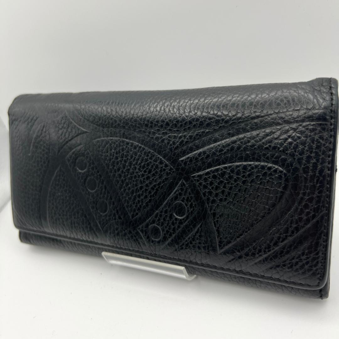 美品ヴィヴィアンウエストウッド★メンズフラップロングウォレット 長財布 本革 黒
