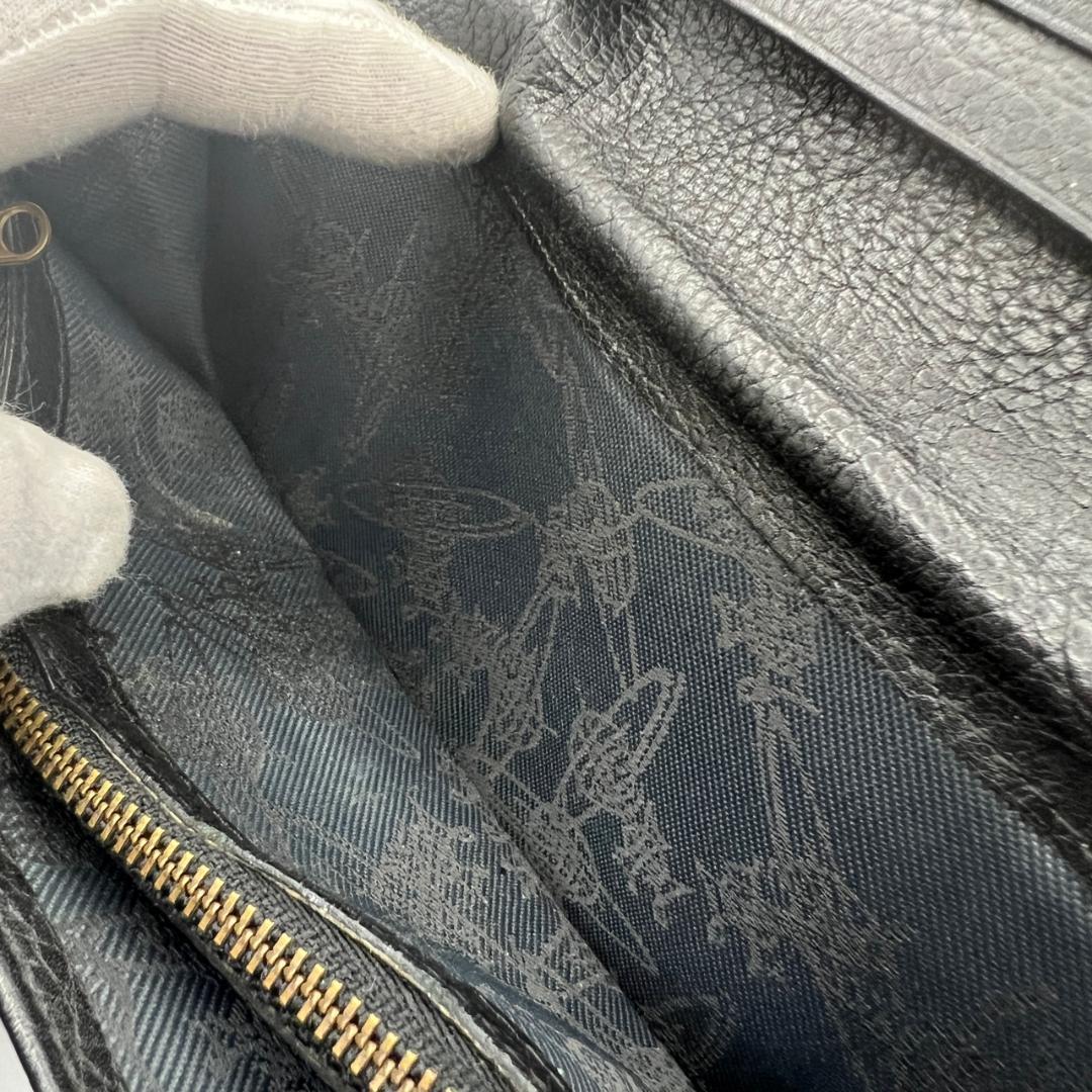 美品ヴィヴィアンウエストウッド★メンズフラップロングウォレット 長財布 本革 黒