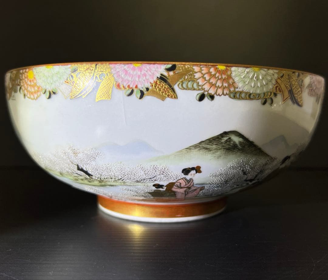 九谷焼　最上手　名工鏑木造　冬凪景文鉢　口径約19㎝　東Y7-1202☆2F