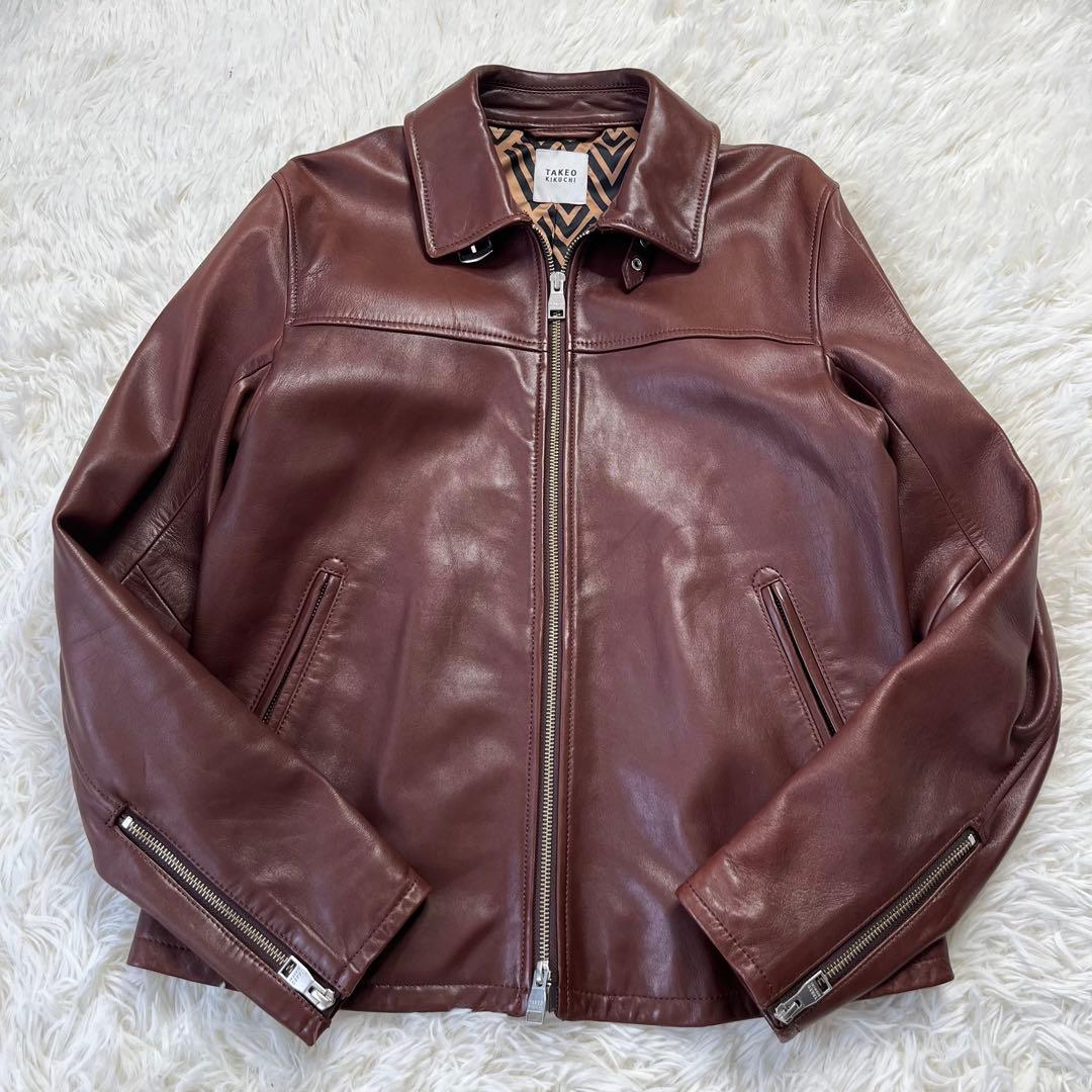 ★美品★TAKEO KIKUCHI ラムレザー レザージャケット 裏地総柄 L