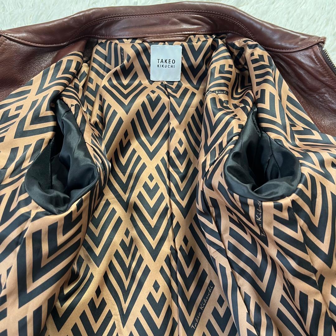 ★美品★TAKEO KIKUCHI ラムレザー レザージャケット 裏地総柄 L