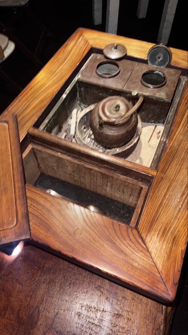 木製火鉢 やかん付き