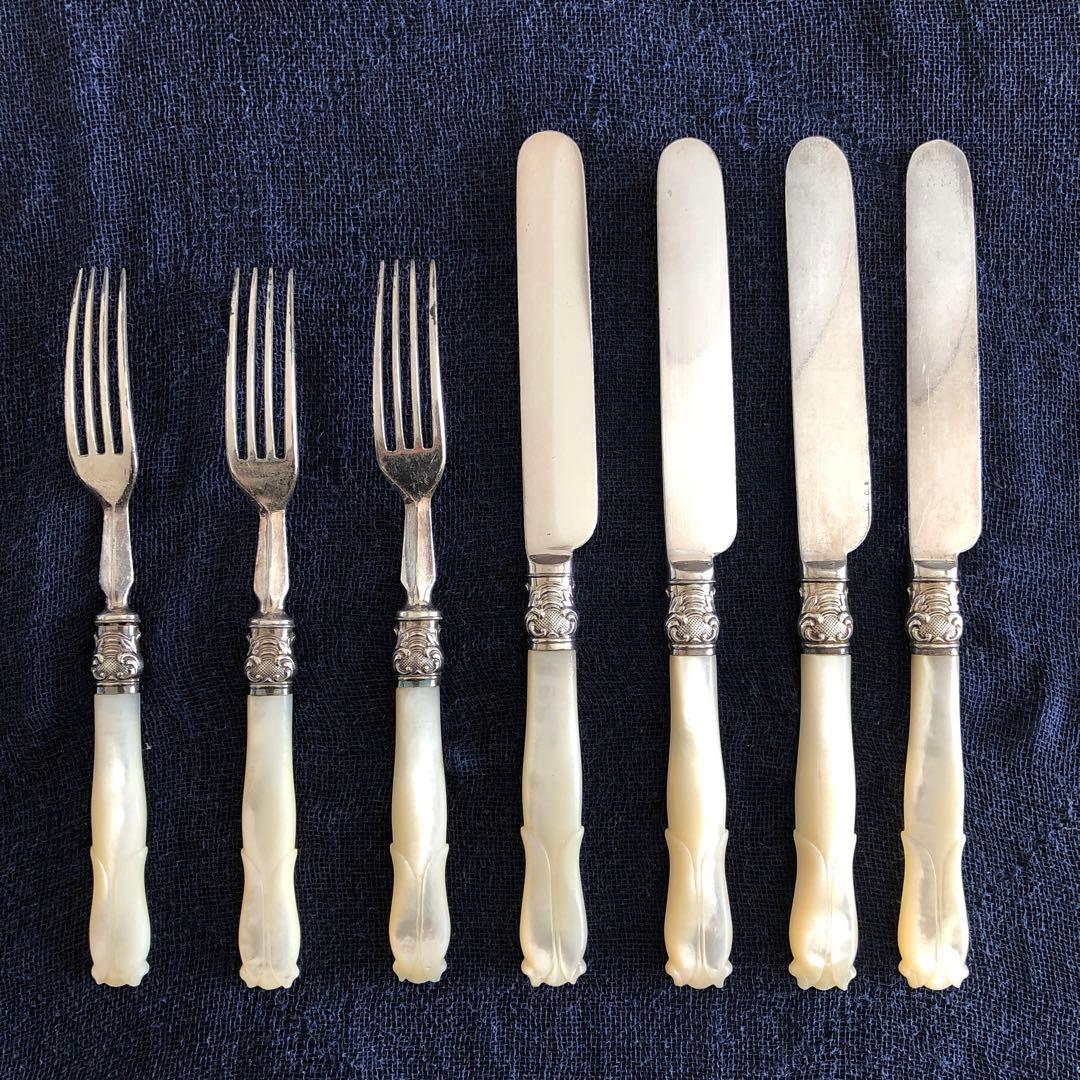 白蝶貝　デザート用　ナイフとフォーク