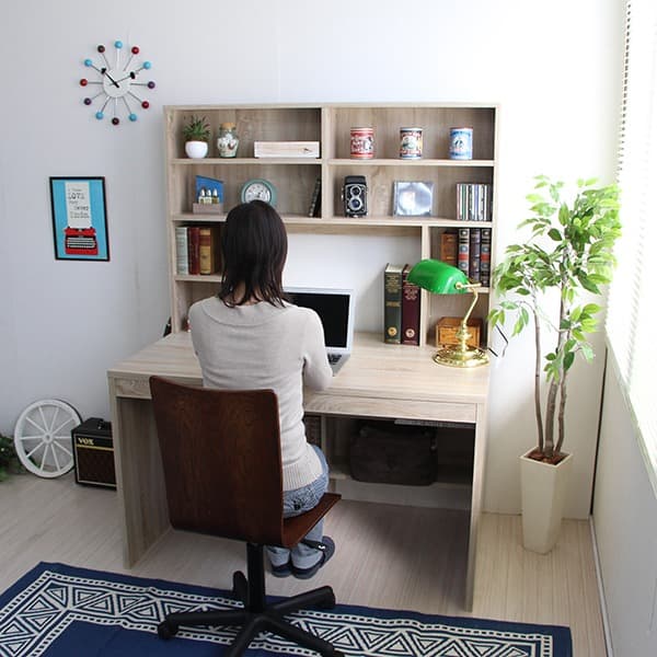 【新品・送料無料】パソコンデスク 上下書棚付き 115cm幅 オーク 上下一体型