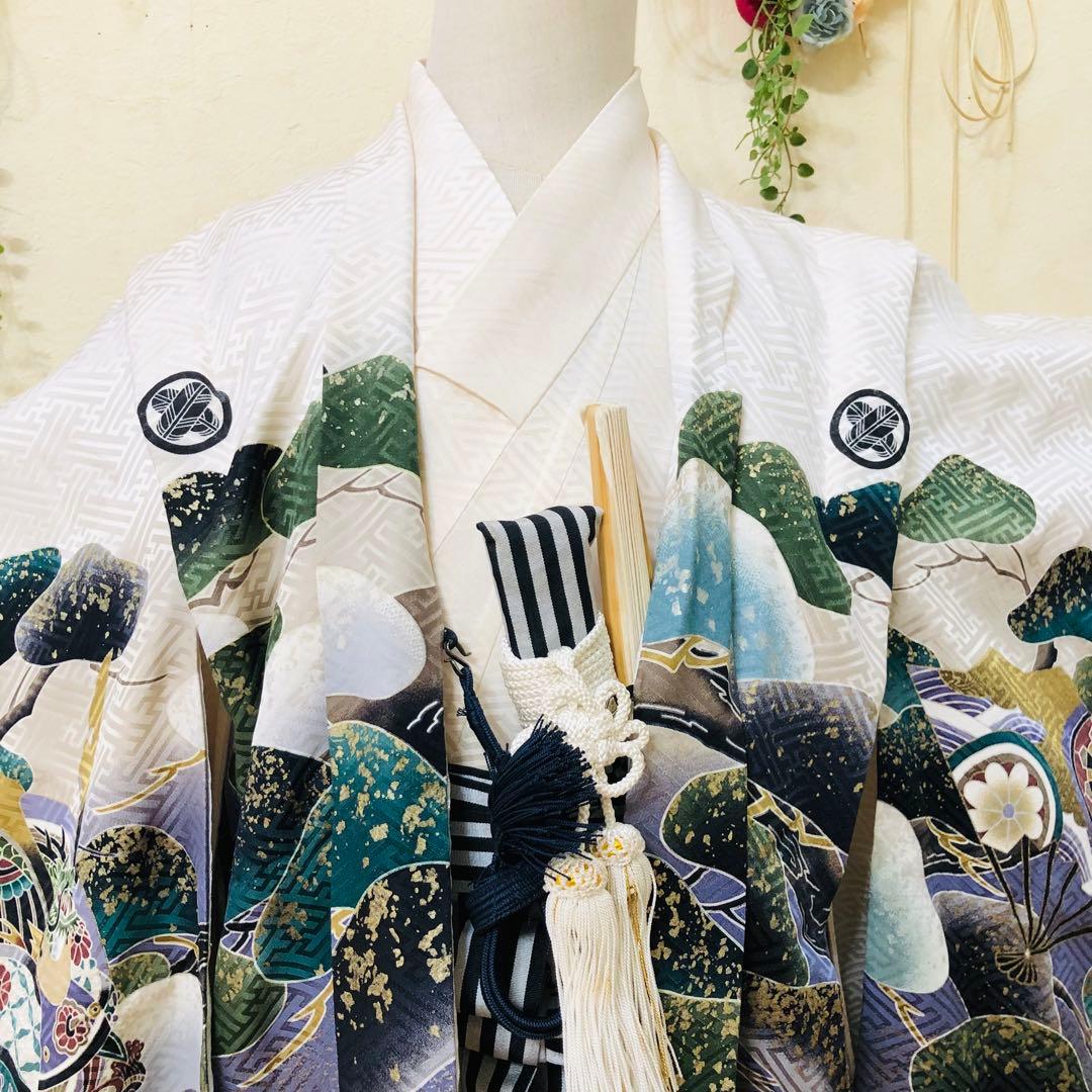 七五三五歳‼️正絹完全️フルセット‼️白地貴重豪華絢爛金彩金箔鷹、兜❤️お家からはなし