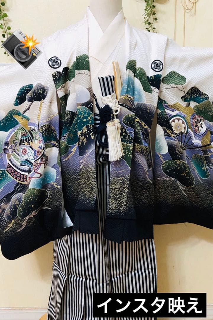 七五三五歳‼️正絹完全️フルセット‼️白地貴重豪華絢爛金彩金箔鷹、兜❤️お家からはなし