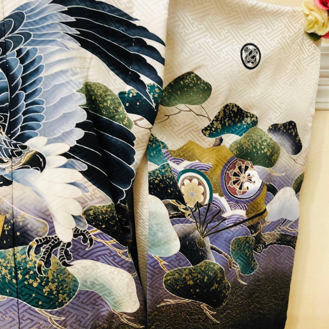 七五三五歳‼️正絹完全️フルセット‼️白地貴重豪華絢爛金彩金箔鷹、兜❤️お家からはなし