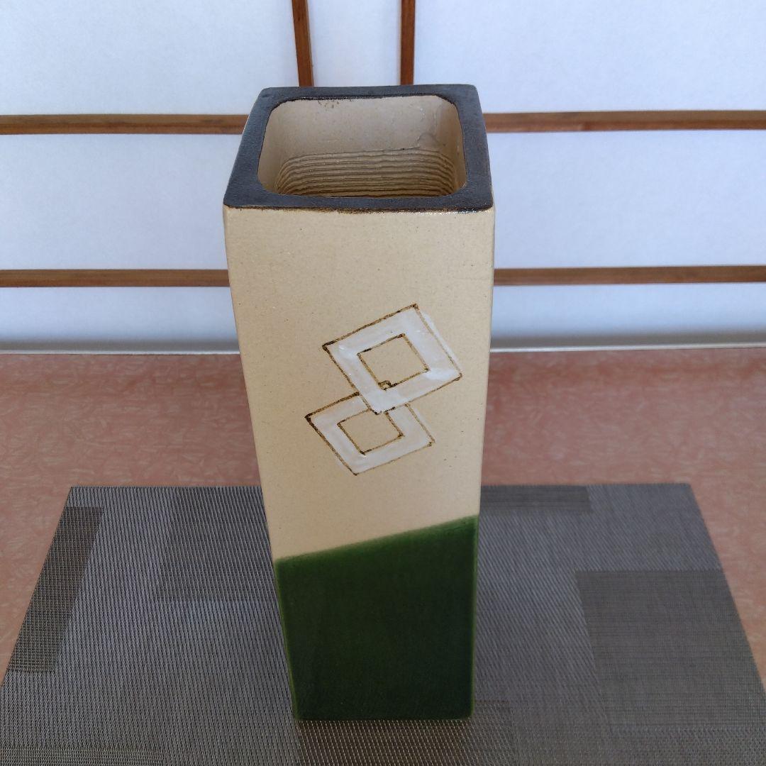 ★ 小原流 織部釉角型花瓶 / 織部焼