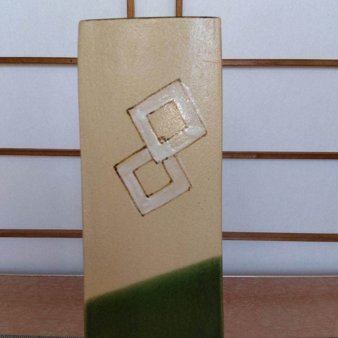 ★ 小原流 織部釉角型花瓶 / 織部焼