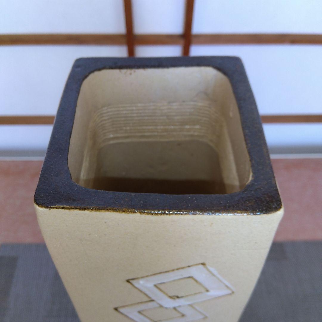 ★ 小原流 織部釉角型花瓶 / 織部焼