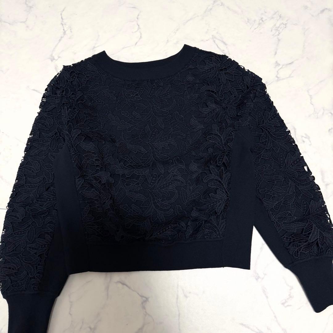 ANAYI アナイ ニット フイユレース プルオーバー ネイビー トップス M