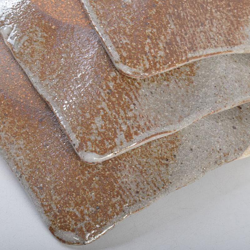 Sake　鼠志野　四方皿　五客　共布　黒田陶々庵極め箱　M　R9064B