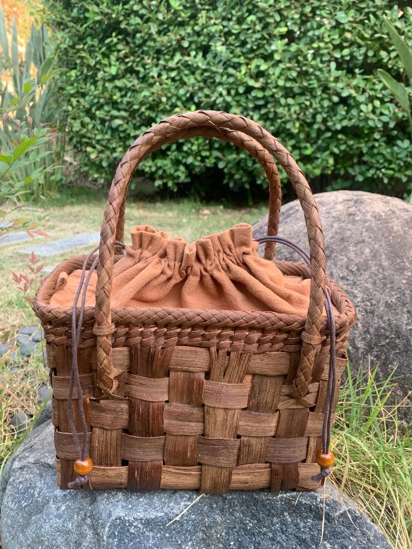 山葡萄 山葡萄籠バッグ 網代編み 手作り 籠 手提げ 内布付き