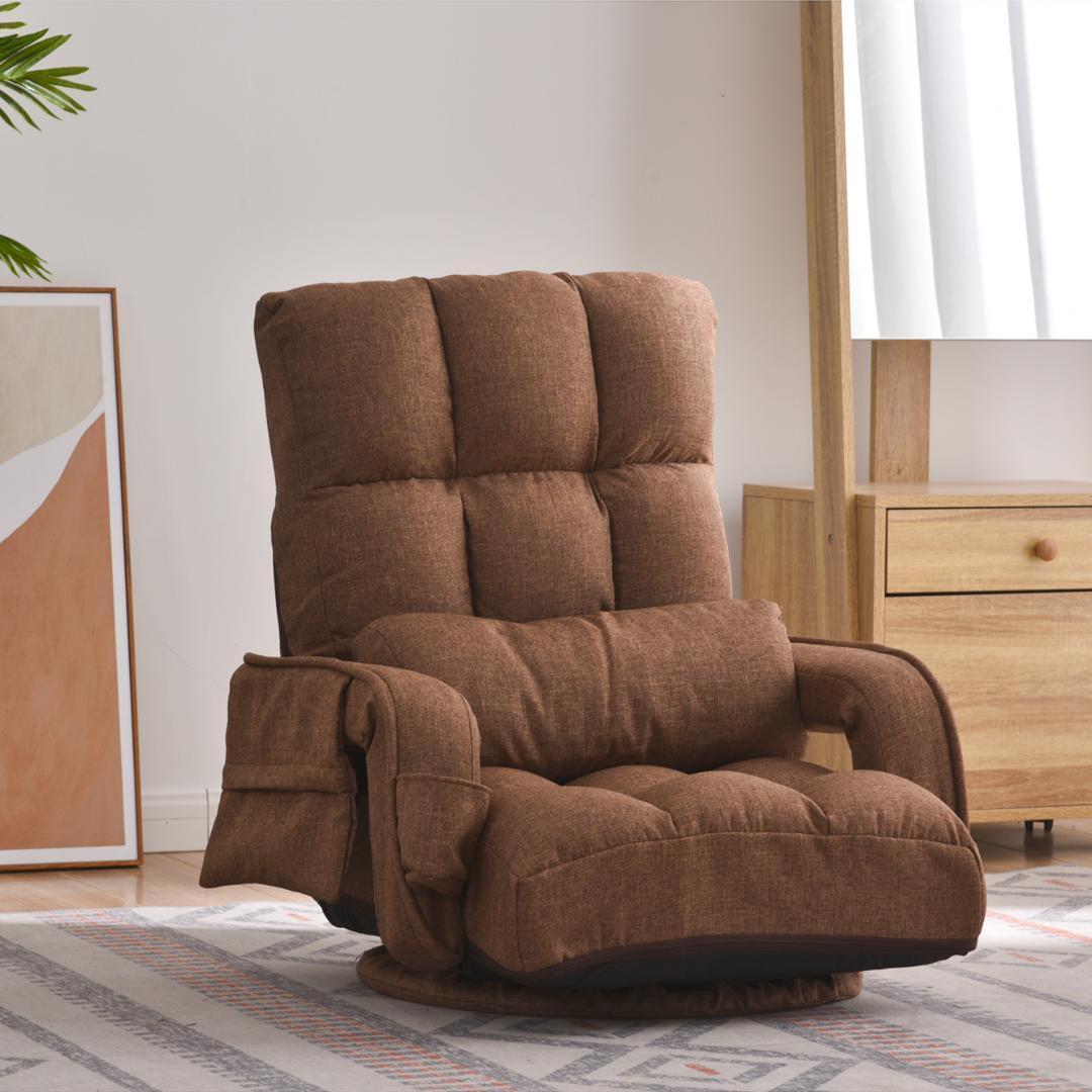 【ブラウン】回転式座椅子 肘掛け ハイバック 座いす リクライニング 1人掛