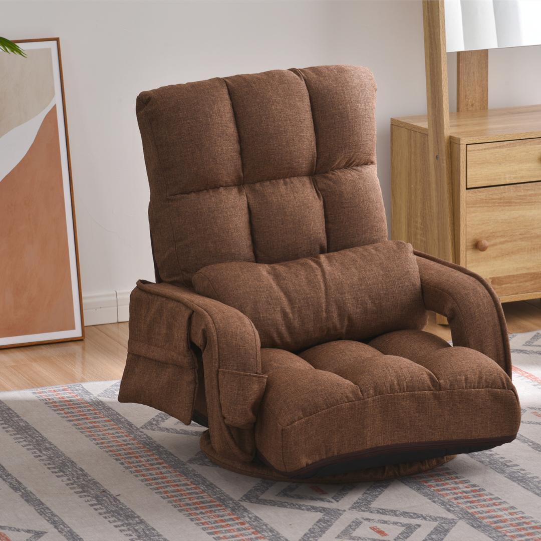 【ブラウン】回転式座椅子 肘掛け ハイバック 座いす リクライニング 1人掛