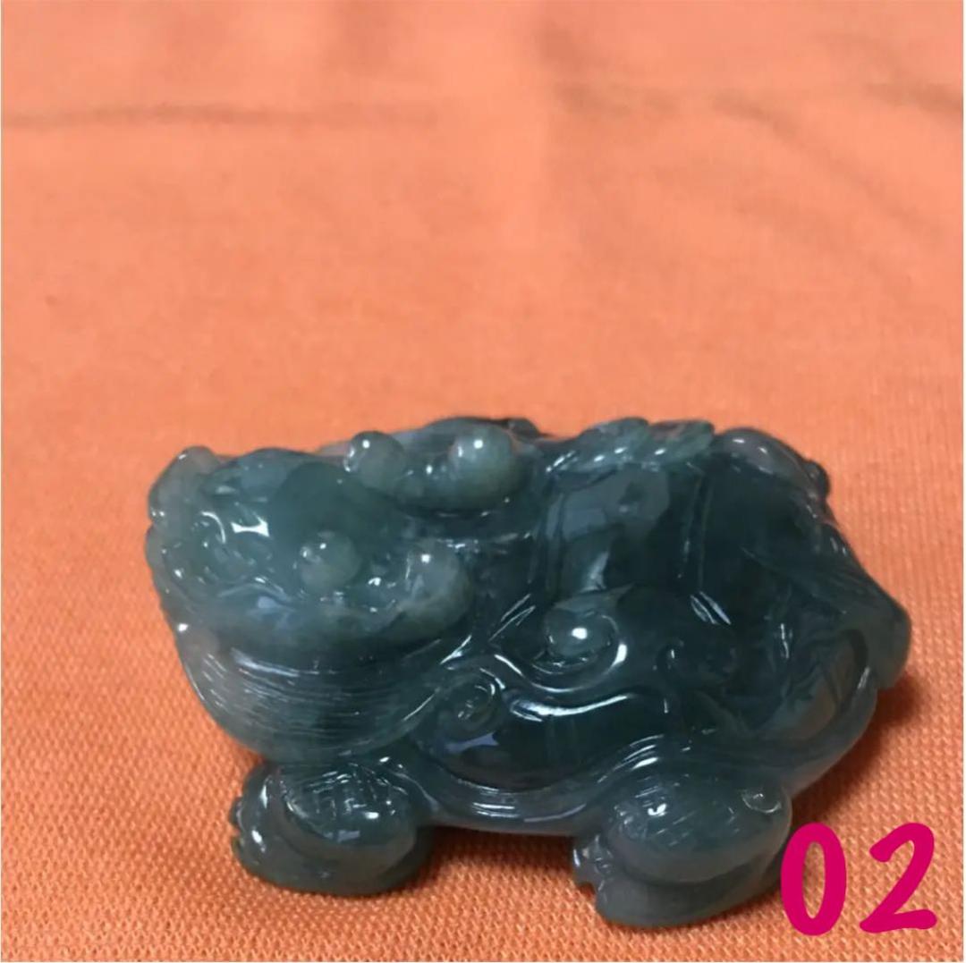 置物  天然翡翠龍亀彫刻/