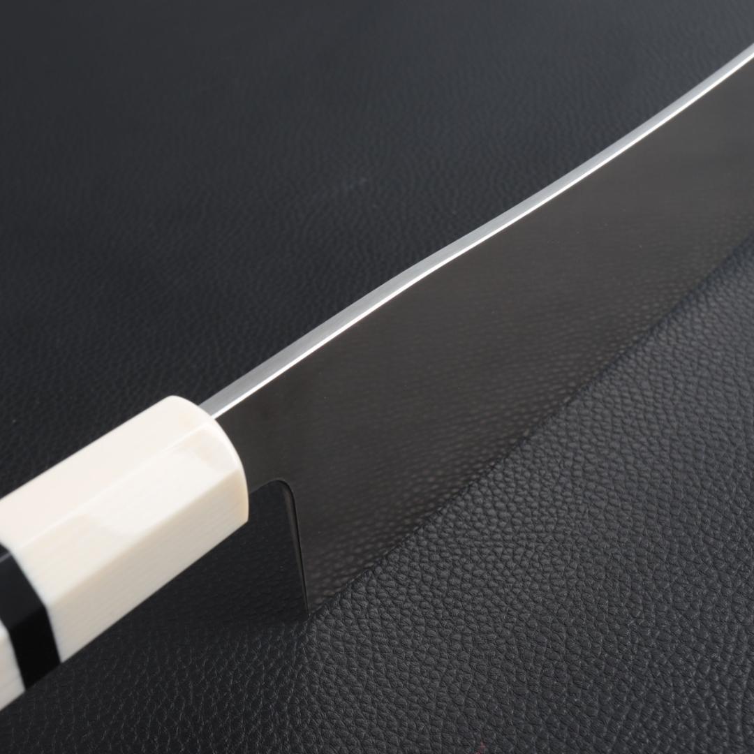 8937 三徳包丁 7寸 刺身包丁 両刃 万能包丁 人工象牙黒三本巻八角柄