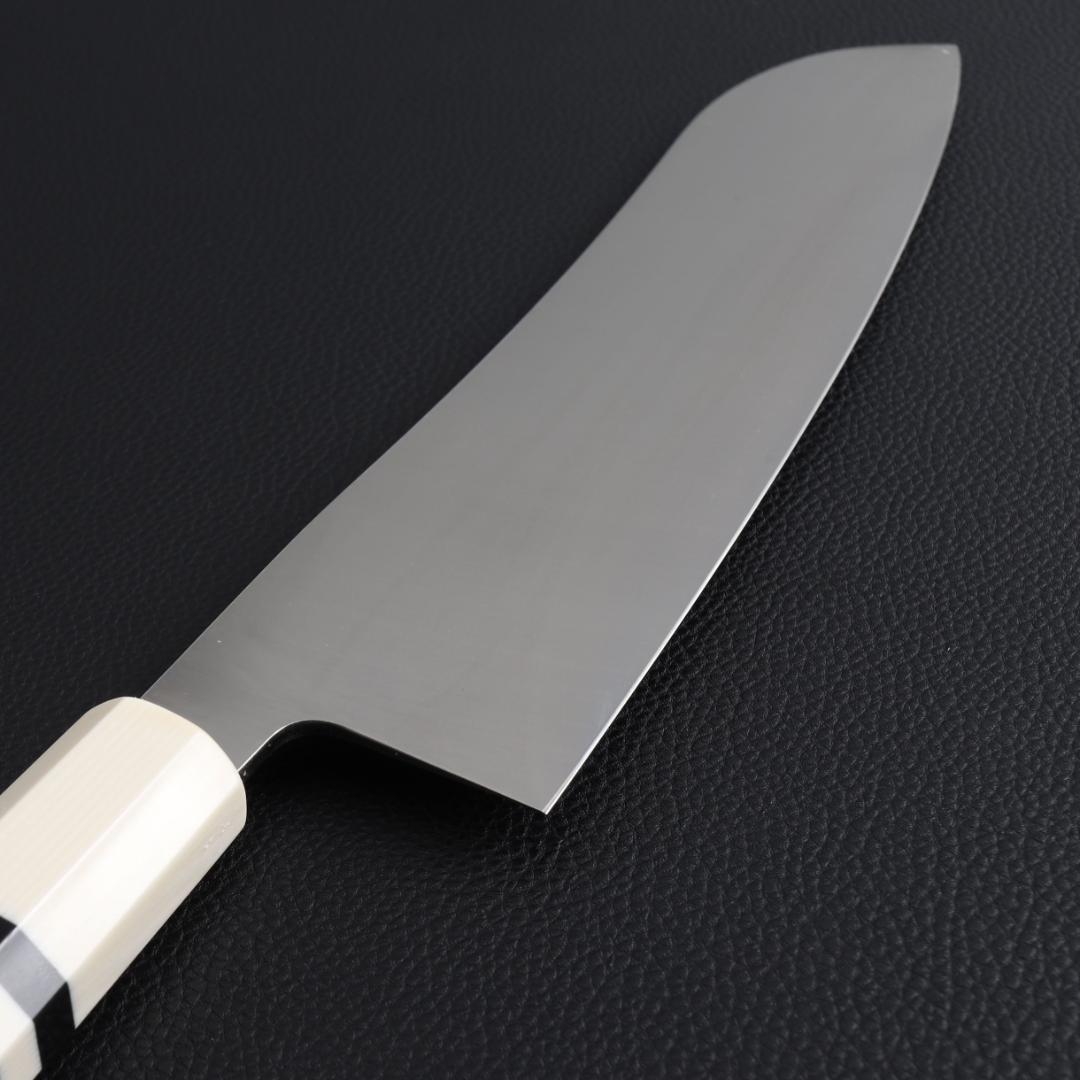 8937 三徳包丁 7寸 刺身包丁 両刃 万能包丁 人工象牙黒三本巻八角柄