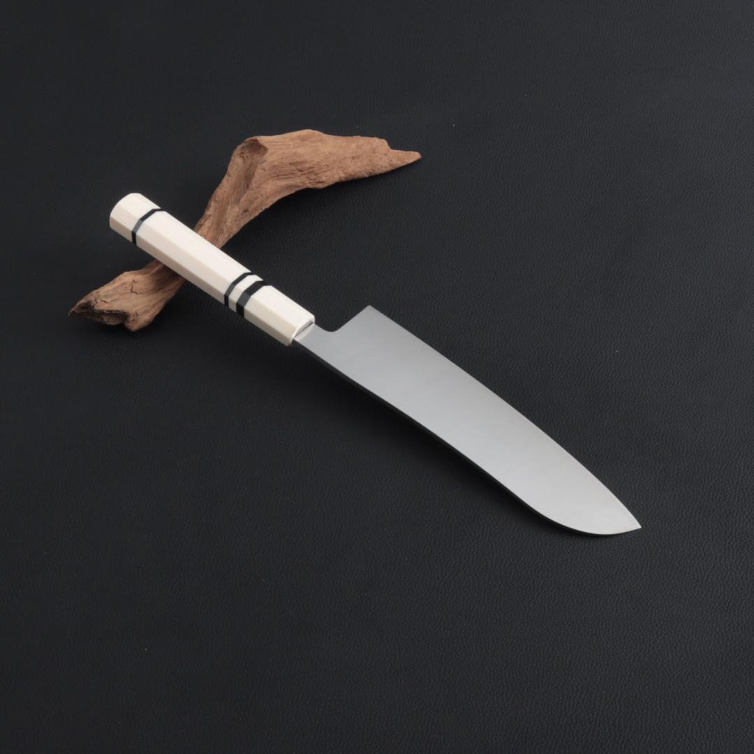 8937 三徳包丁 7寸 刺身包丁 両刃 万能包丁 人工象牙黒三本巻八角柄