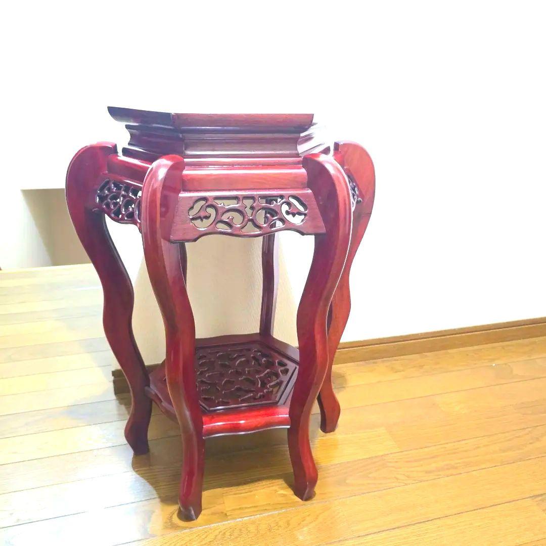 107【アンティーク】花梨 李朝様式 花台 盆栽卓 高卓 飾り台 猫足【匿名配送