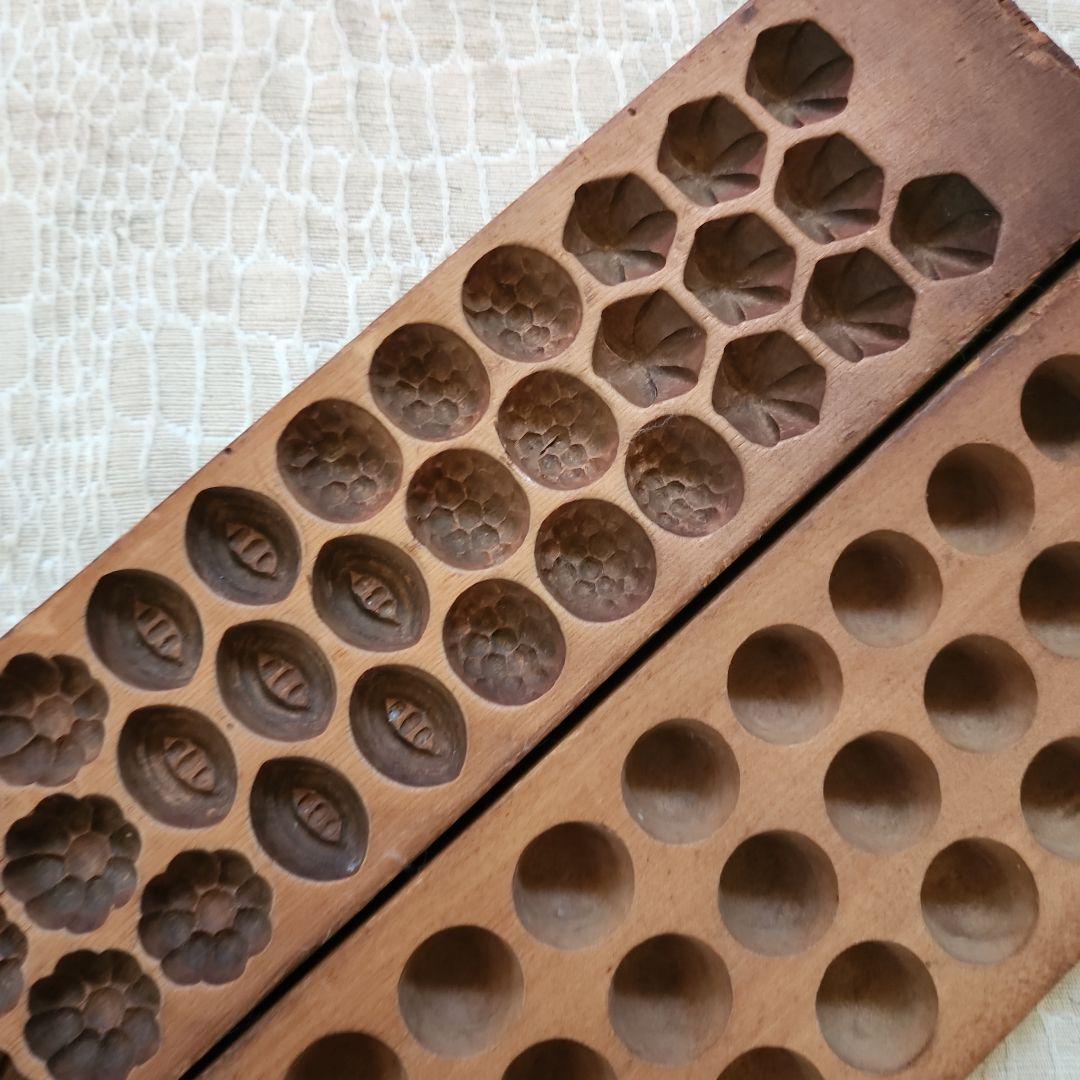 ユ*リ様 菓子木型2点セット-8　古い 木型 菓子型 和菓子 木製 古道具 古物