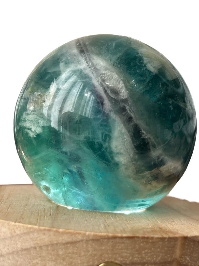 【新品】透明感ありでゼリーみたいな層があるフェザーフローライト　スフィア