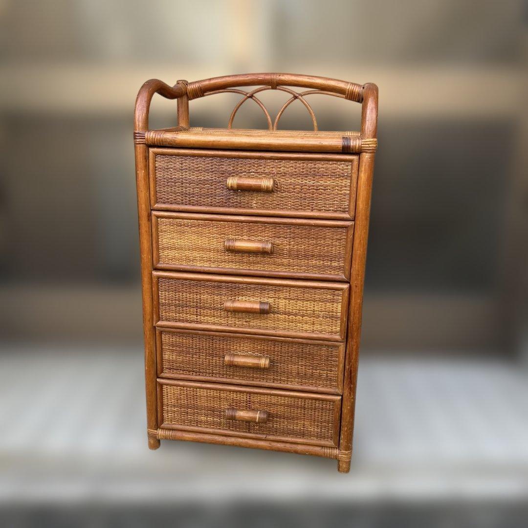 【昭和レトロ】ラタンチェスト　籐　５段引出し　箪笥