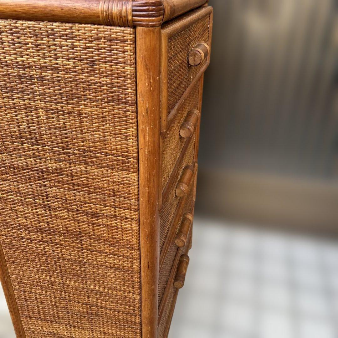 【昭和レトロ】ラタンチェスト　籐　５段引出し　箪笥