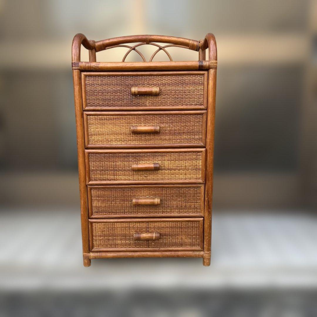 【昭和レトロ】ラタンチェスト　籐　５段引出し　箪笥