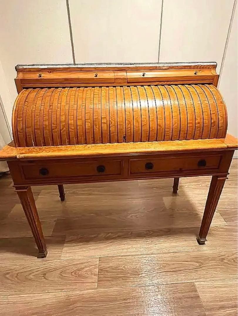 送料込み　ロールトップデスク　蛇腹　チーク　フランス　アンティーク　ワークデスク