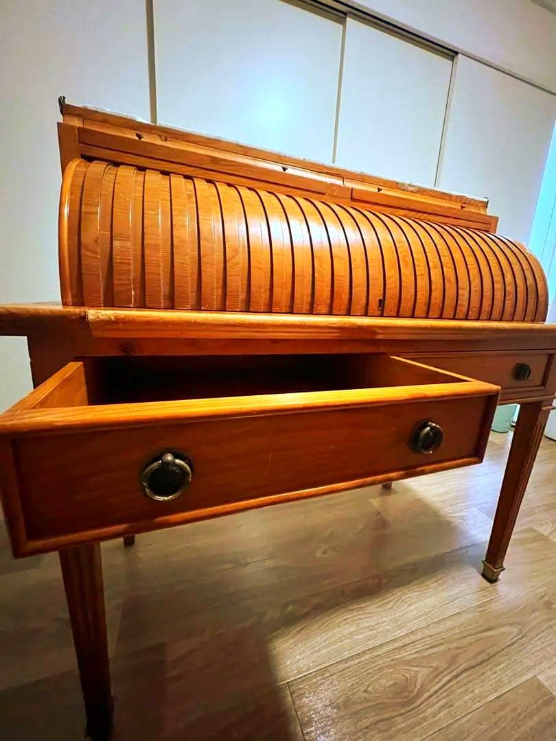 送料込み　ロールトップデスク　蛇腹　チーク　フランス　アンティーク　ワークデスク