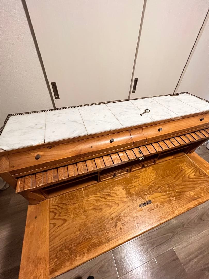 送料込み　ロールトップデスク　蛇腹　チーク　フランス　アンティーク　ワークデスク