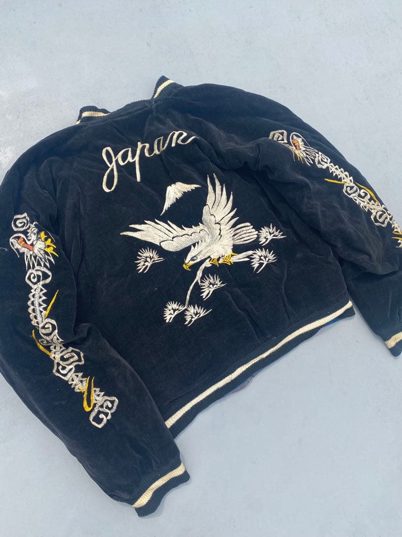 50s 別珍　スカジャン　オリジナル　ヴィンテージ　ブラック　鷹　龍