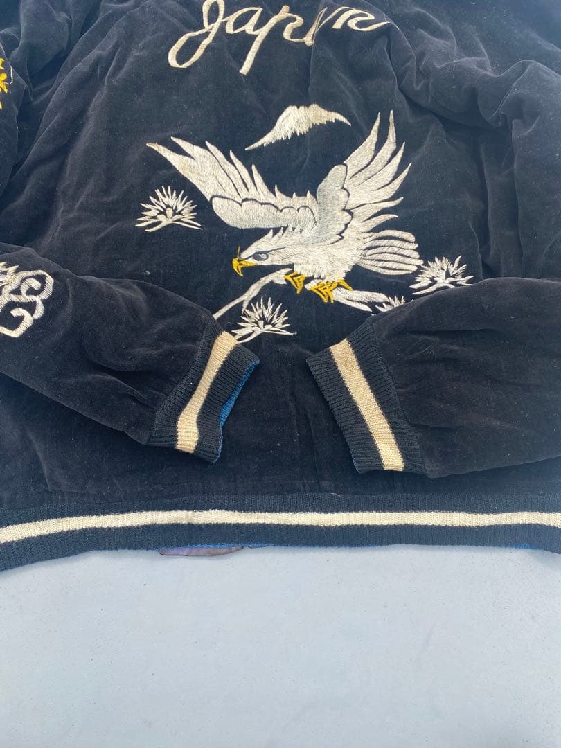 50s 別珍　スカジャン　オリジナル　ヴィンテージ　ブラック　鷹　龍