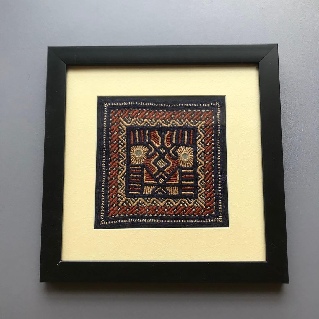 一点もの インド手刺繍 幾何学模様 アート｜ミラーワーク 額装