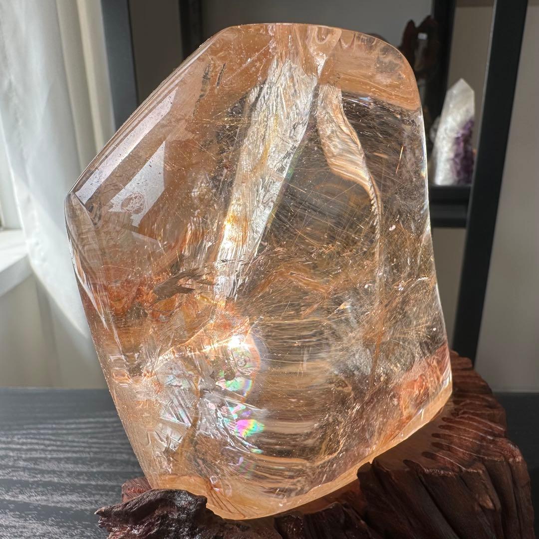 天然石ルチルクォーツ共生ファイアクォーツの原石　置物NO.031204