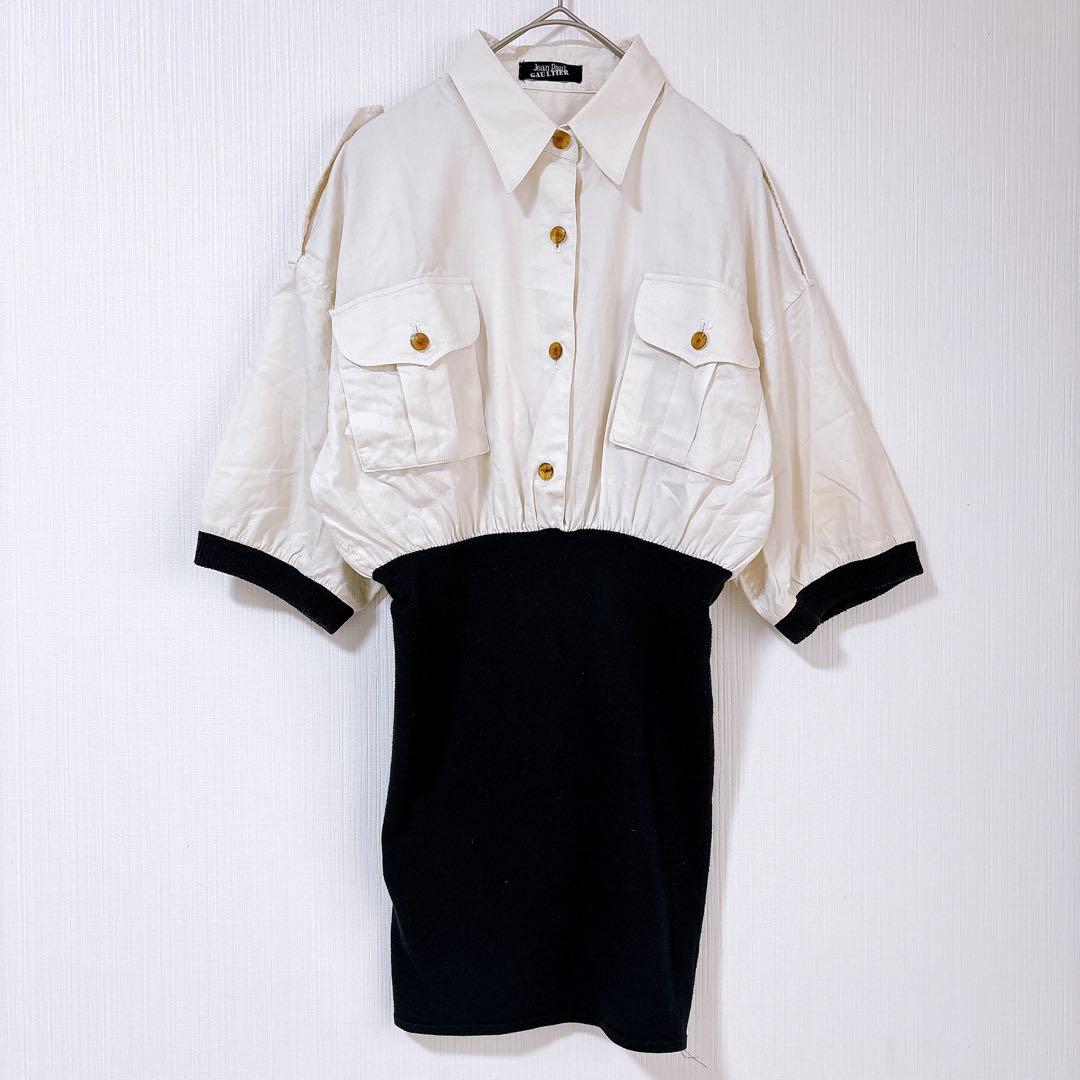 ジャンポールゴルチエ　半袖　バイカラー　ブラウス　シャツ　変形　アシンメトリー