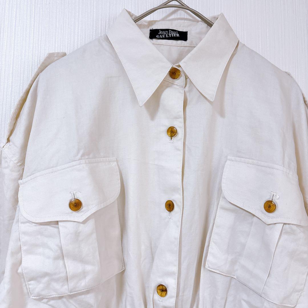 ジャンポールゴルチエ　半袖　バイカラー　ブラウス　シャツ　変形　アシンメトリー