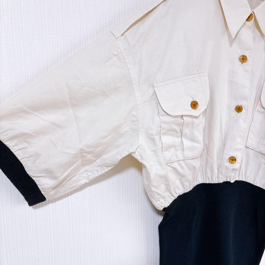 ジャンポールゴルチエ　半袖　バイカラー　ブラウス　シャツ　変形　アシンメトリー