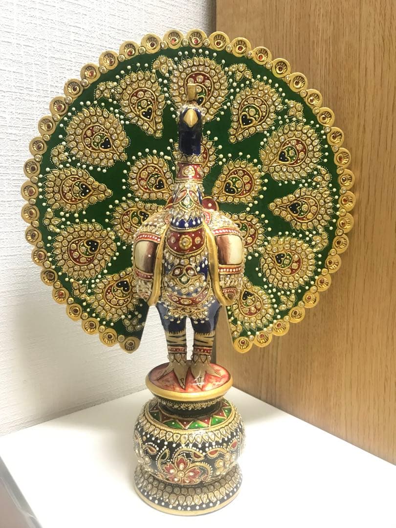 木製孔雀　インド製　置物　インテリア　装飾品