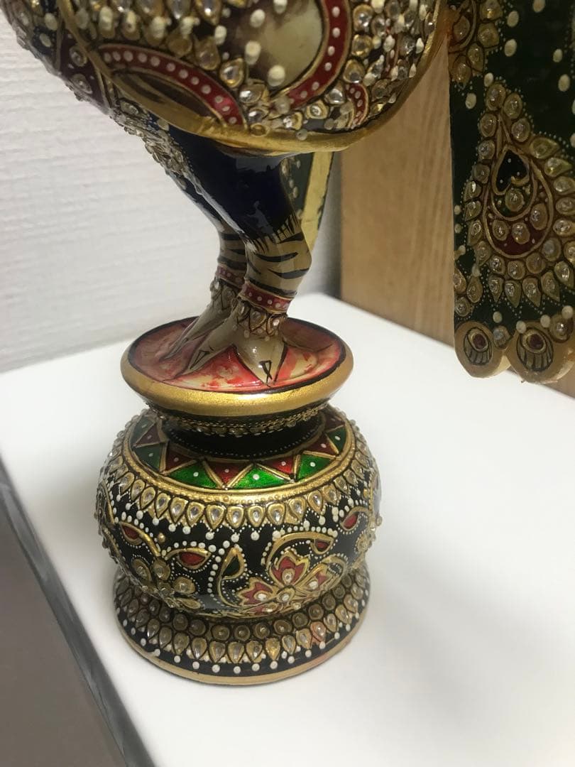 木製孔雀　インド製　置物　インテリア　装飾品
