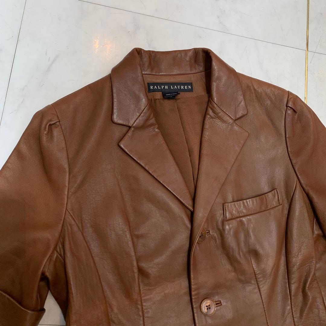 ☆美品☆ラルフローレン 半袖 レザージャケット ブラウン ラムレザー サイズ8