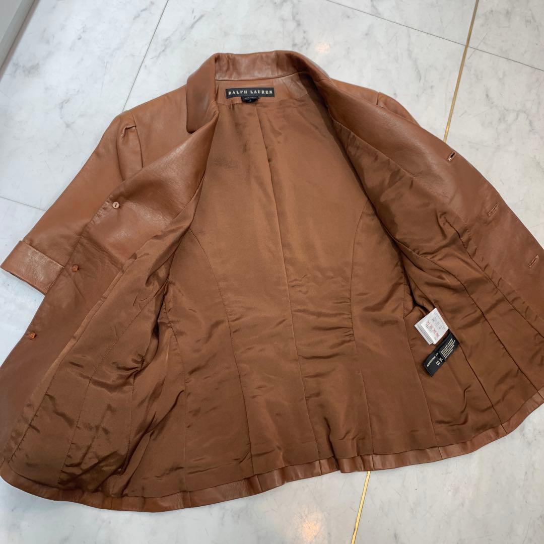 ☆美品☆ラルフローレン 半袖 レザージャケット ブラウン ラムレザー サイズ8