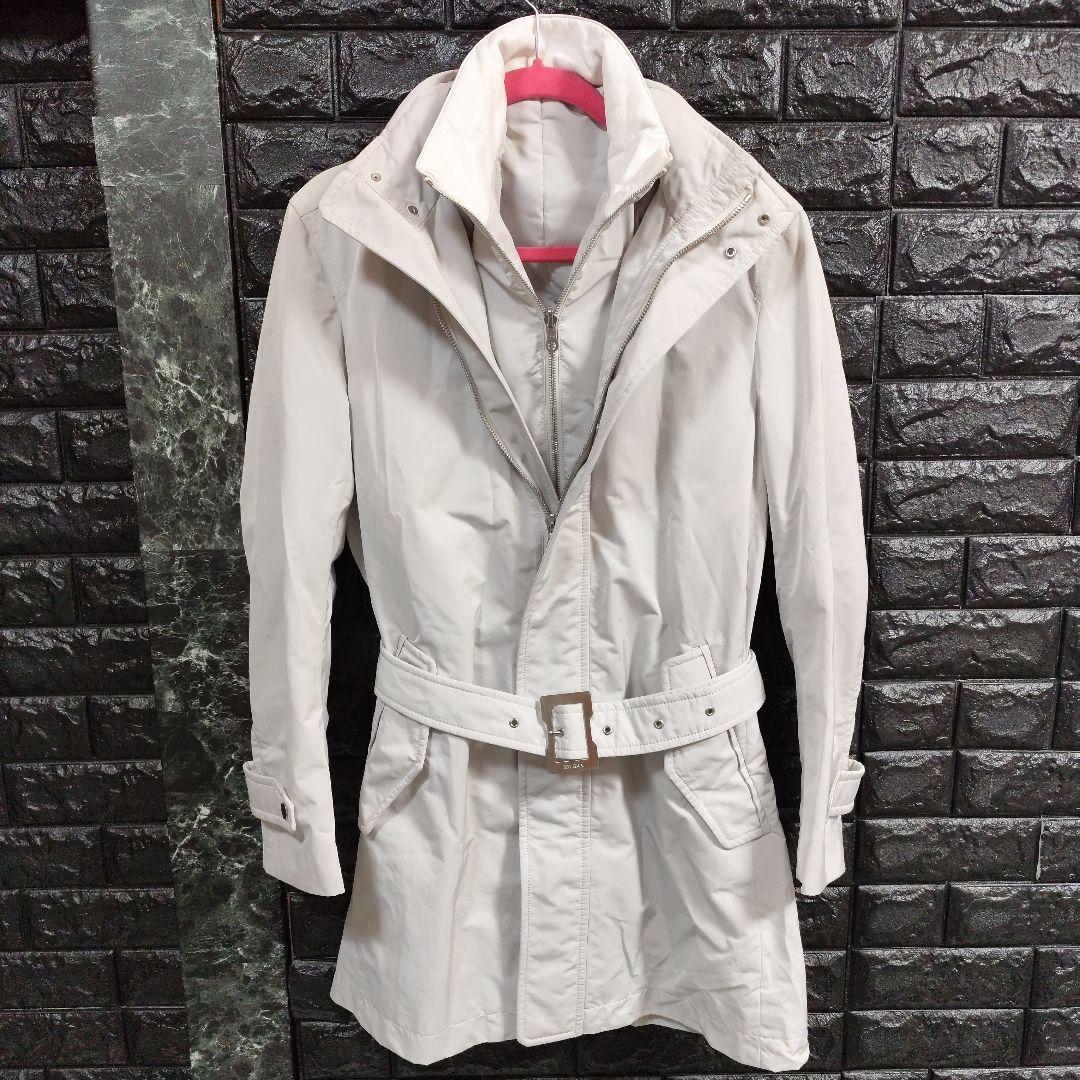 未使用品アルチザンホワイト ベルト付きトレンチコートライナ牛革襟ベスト３way