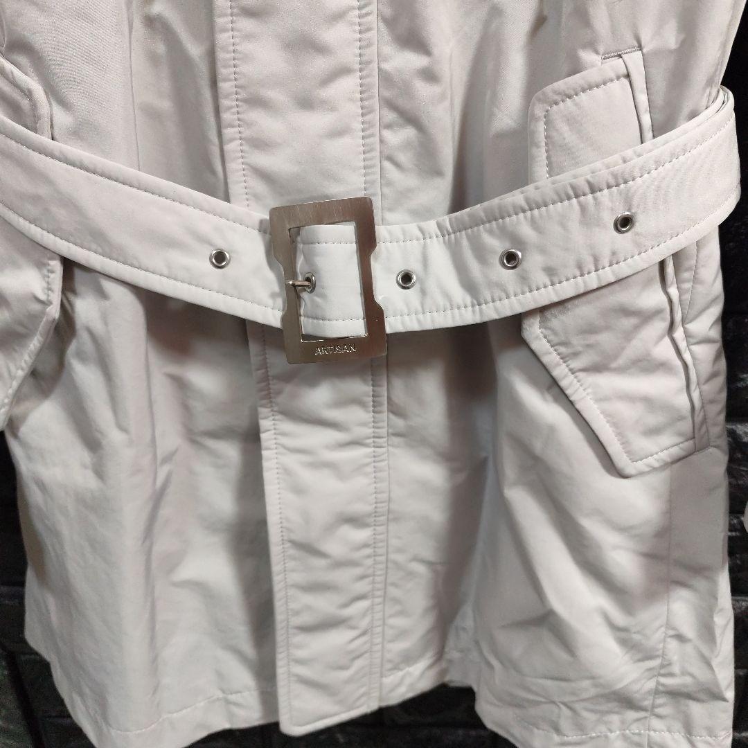 未使用品アルチザンホワイト ベルト付きトレンチコートライナ牛革襟ベスト３way