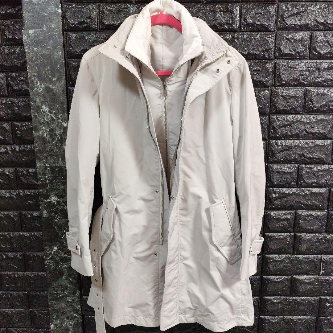 未使用品アルチザンホワイト ベルト付きトレンチコートライナ牛革襟ベスト３way