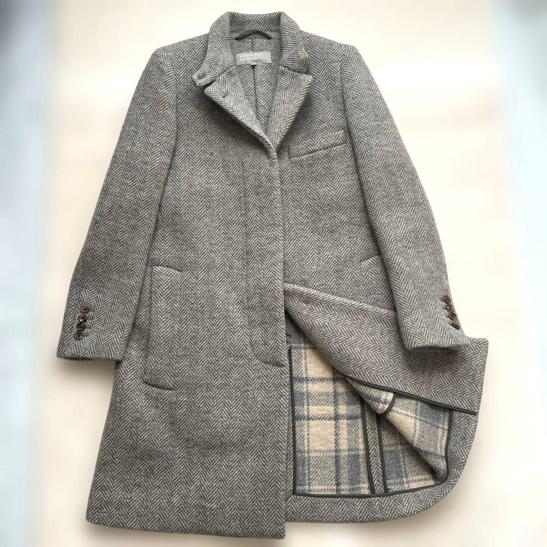 美品 マーガレットハウエル チェスターコート ヘリンボーン　チェック　ロング丈